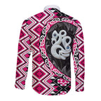 Pink Taniko Motif Aotearoa Manaia and Silver Fern Long Sleeve Button Shirt