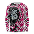 Pink Taniko Motif Aotearoa Manaia and Silver Fern Long Sleeve Shirt
