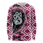 Pink Taniko Motif Aotearoa Manaia and Silver Fern Long Sleeve Shirt