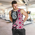Pink Taniko Motif Aotearoa Manaia and Silver Fern Men Tank Top