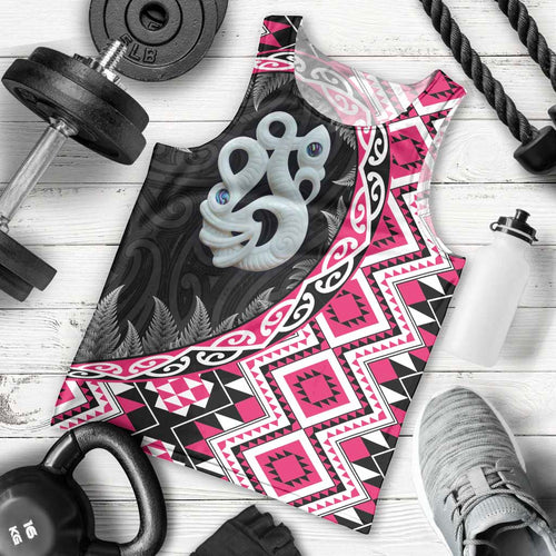 Pink Taniko Motif Aotearoa Manaia and Silver Fern Men Tank Top