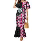 Pink Taniko Motif Aotearoa Manaia and Silver Fern Mermaid Dress