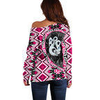 Pink Taniko Motif Aotearoa Manaia and Silver Fern Off Shoulder Sweater