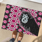 Pink Taniko Motif Aotearoa Manaia and Silver Fern Rubber Doormat