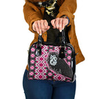 Pink Taniko Motif Aotearoa Manaia and Silver Fern Shoulder Handbag