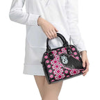 Pink Taniko Motif Aotearoa Manaia and Silver Fern Shoulder Handbag