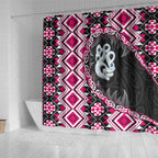 Pink Taniko Motif Aotearoa Manaia and Silver Fern Shower Curtain
