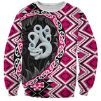 Pink Taniko Motif Aotearoa Manaia and Silver Fern Sweatshirt