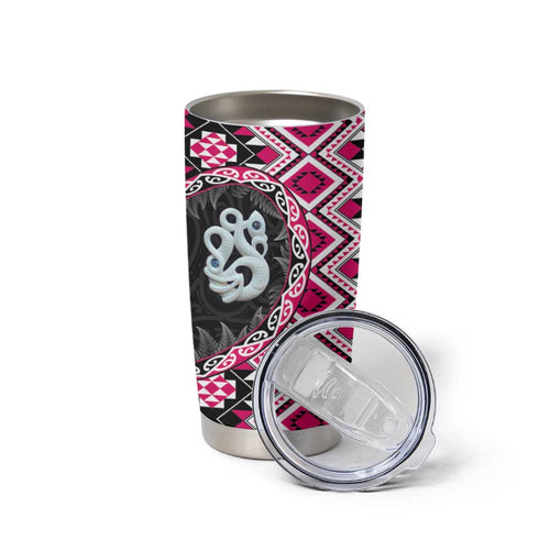 Pink Taniko Motif Aotearoa Manaia and Silver Fern Tumbler Cup