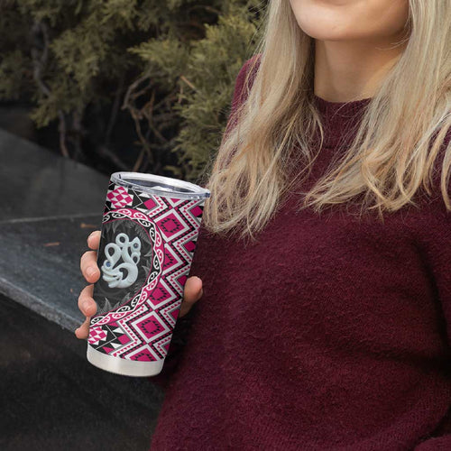 Pink Taniko Motif Aotearoa Manaia and Silver Fern Tumbler Cup