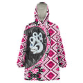 Pink Taniko Motif Aotearoa Manaia and Silver Fern Wearable Blanket Hoodie