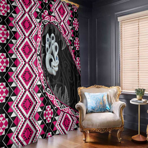 Pink Taniko Motif Aotearoa Manaia and Silver Fern Window Curtain