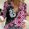 Pink Taniko Motif Aotearoa Manaia and Silver Fern Women Casual Shirt