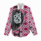 Pink Taniko Motif Aotearoa Manaia and Silver Fern Women Casual Shirt