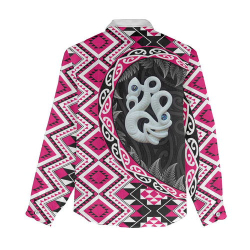 Pink Taniko Motif Aotearoa Manaia and Silver Fern Women Casual Shirt