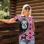 Pink Taniko Motif Aotearoa Manaia and Silver Fern Women Polo Shirt
