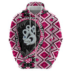 Pink Taniko Motif Aotearoa Manaia and Silver Fern Zip Hoodie