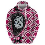 Pink Taniko Motif Aotearoa Manaia and Silver Fern Zip Hoodie