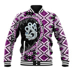 Purple Taniko Motif Aotearoa Manaia and Silver Fern Baseball Jacket