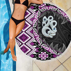 Purple Taniko Motif Aotearoa Manaia and Silver Fern Beach Blanket