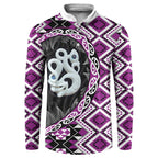 Purple Taniko Motif Aotearoa Manaia and Silver Fern Button Sweatshirt