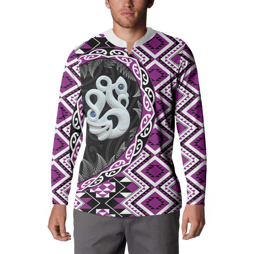 Purple Taniko Motif Aotearoa Manaia and Silver Fern Button Sweatshirt