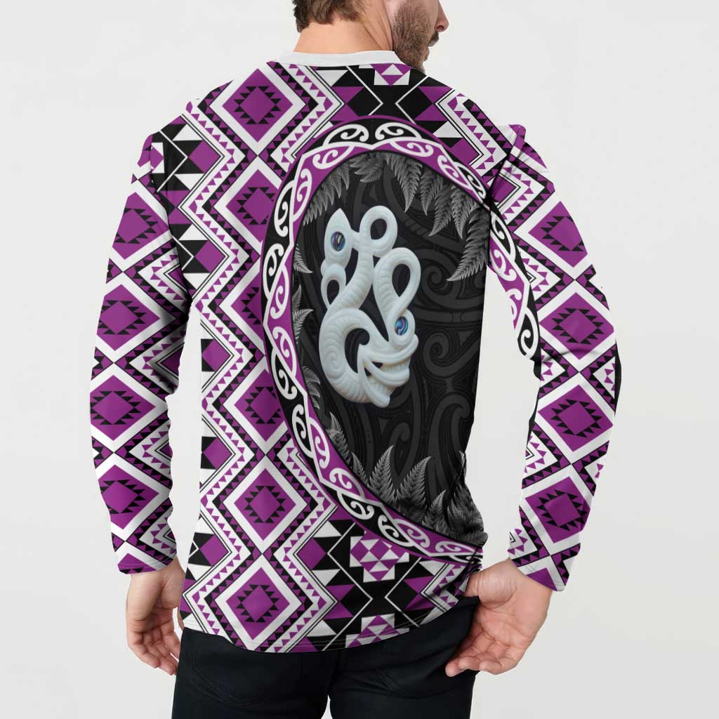 Purple Taniko Motif Aotearoa Manaia and Silver Fern Button Sweatshirt