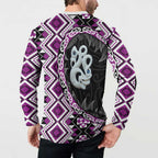Purple Taniko Motif Aotearoa Manaia and Silver Fern Button Sweatshirt
