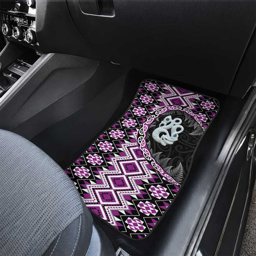 Purple Taniko Motif Aotearoa Manaia and Silver Fern Car Mats