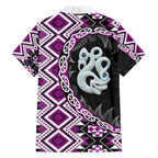 Purple Taniko Motif Aotearoa Manaia and Silver Fern Family Matching Long Sleeve Bodycon Dress and Hawaiian Shirt