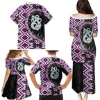 Purple Taniko Motif Aotearoa Manaia and Silver Fern Family Matching Puletasi and Hawaiian Shirt
