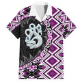 Purple Taniko Motif Aotearoa Manaia and Silver Fern Family Matching Puletasi and Hawaiian Shirt