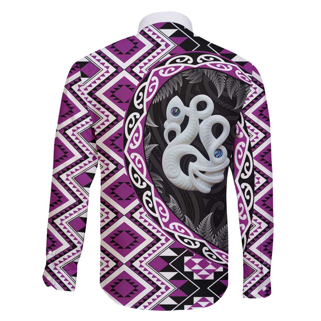 Purple Taniko Motif Aotearoa Manaia and Silver Fern Family Matching Puletasi and Hawaiian Shirt