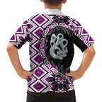 Purple Taniko Motif Aotearoa Manaia and Silver Fern Family Matching Summer Maxi Dress and Hawaiian Shirt