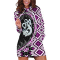Purple Taniko Motif Aotearoa Manaia and Silver Fern Hoodie Dress