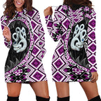 Purple Taniko Motif Aotearoa Manaia and Silver Fern Hoodie Dress