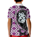Purple Taniko Motif Aotearoa Manaia and Silver Fern Kid Polo Shirt