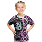 Purple Taniko Motif Aotearoa Manaia and Silver Fern Kid T Shirt