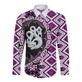 Purple Taniko Motif Aotearoa Manaia and Silver Fern Long Sleeve Button Shirt