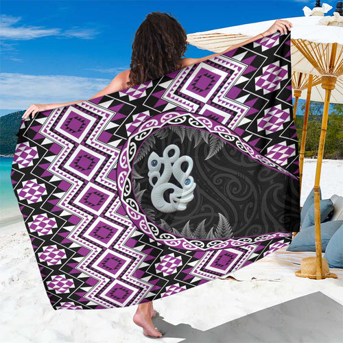 Purple Taniko Motif Aotearoa Manaia and Silver Fern Sarong