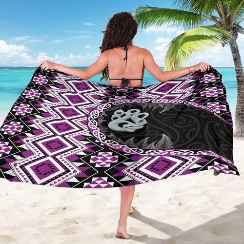 Purple Taniko Motif Aotearoa Manaia and Silver Fern Sarong