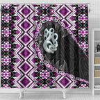 Purple Taniko Motif Aotearoa Manaia and Silver Fern Shower Curtain