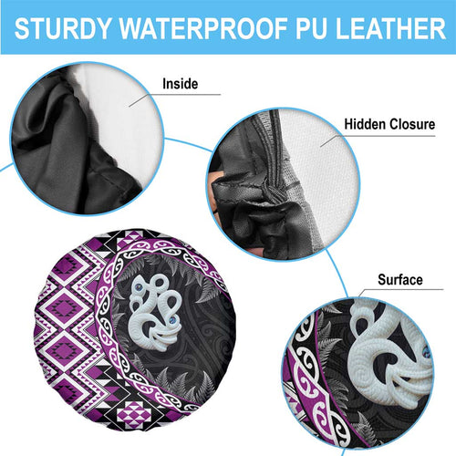 Purple Taniko Motif Aotearoa Manaia and Silver Fern Spare Tire Cover