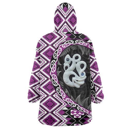Purple Taniko Motif Aotearoa Manaia and Silver Fern Wearable Blanket Hoodie