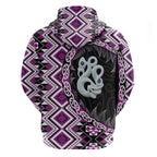 Purple Taniko Motif Aotearoa Manaia and Silver Fern Zip Hoodie