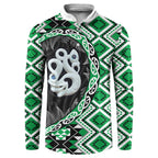 Green Taniko Motif Aotearoa Manaia and Silver Fern Button Sweatshirt