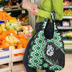 Green Taniko Motif Aotearoa Manaia and Silver Fern Grocery Bag