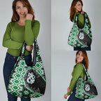 Green Taniko Motif Aotearoa Manaia and Silver Fern Grocery Bag