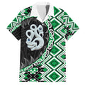 Green Taniko Motif Aotearoa Manaia and Silver Fern Hawaiian Shirt