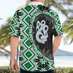 Green Taniko Motif Aotearoa Manaia and Silver Fern Hawaiian Shirt
